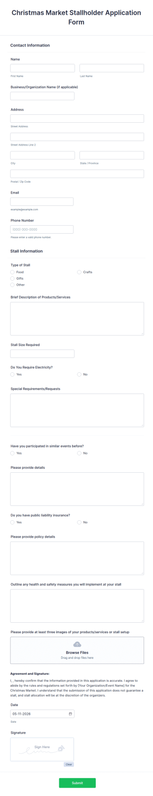 Christmas Market Stallholder Application Form Template