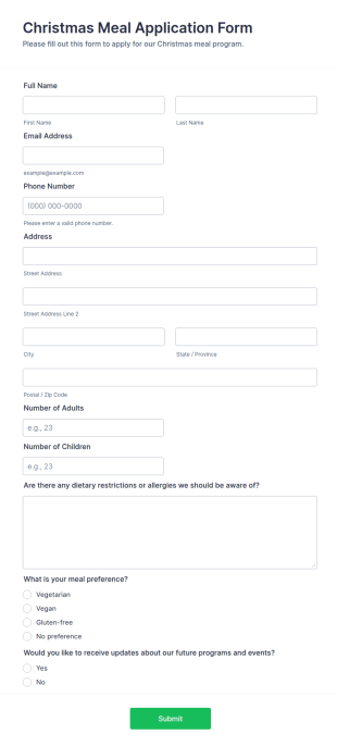 Christmas Meal Application Form Template