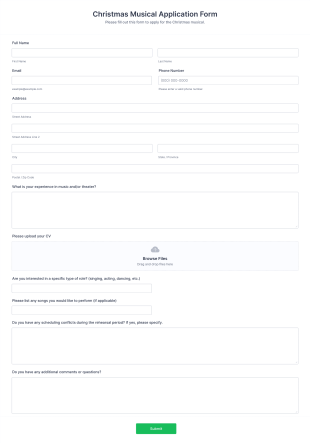 Christmas Musical Application Form Form Template