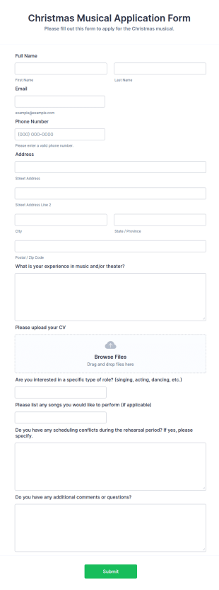 Christmas Musical Application Form Template
