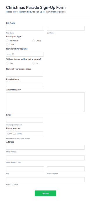 Christmas Parade Sign Up Form Template