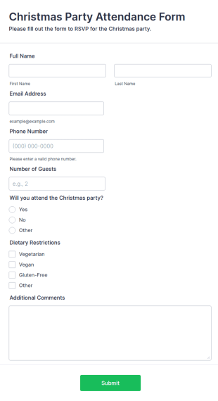 Christmas Party Attendance Form Template