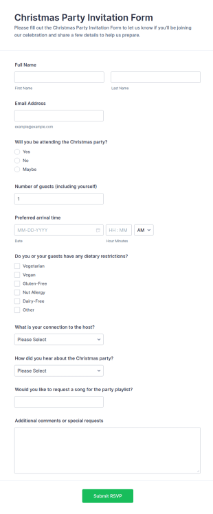 Christmas Party Invitation Form Template