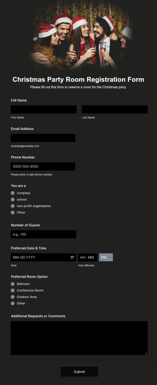 Christmas Party Room Registration Form Template