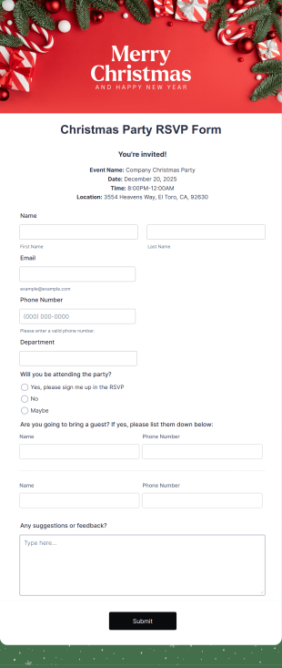 Christmas Party RSVP Form Template