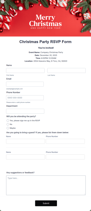 Christmas Party RSVP Form Template