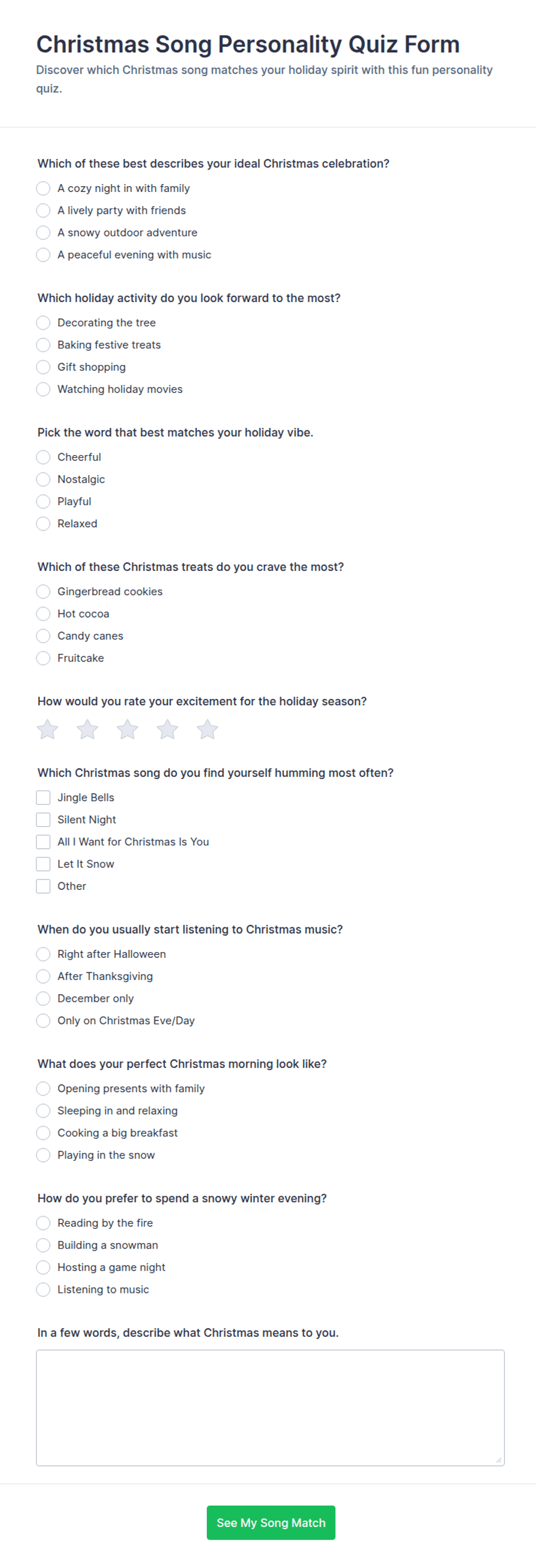 Christmas Song Personality Quiz Form Template | Jotform