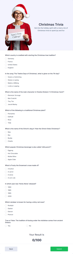 Christmas Trivia Form Template
