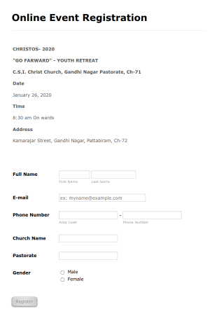 Youth Retreat Online Registration Form Template