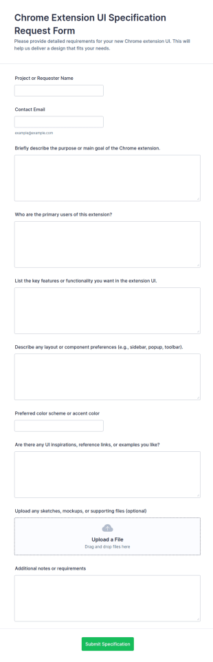 Chrome Extension UI Specification Request Form Template