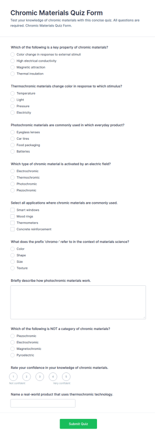 Chromic Materials Quiz Form Template