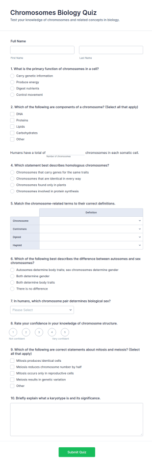 Chromosomes Biology Quiz Form Template
