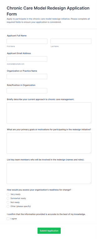 Chronic Care Model Redesign Application Form Form Template