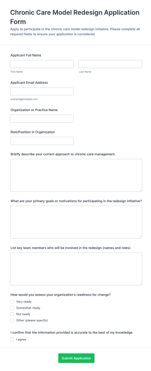 Chronic Care Model Redesign Application Form Template