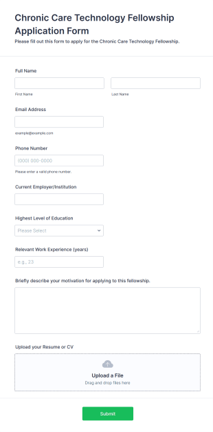 Chronic Care Technology Fellowship Application Form Form Template