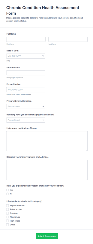 Chronic Condition Health Assessment Form Template