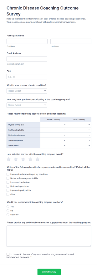 Chronic Disease Coaching Outcome Survey Form Template