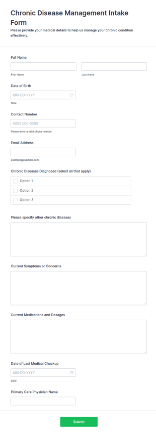 Chronic Disease Management Intake Form Template