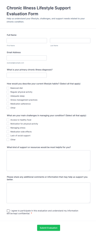 Chronic Illness Lifestyle Support Evaluation Form Template