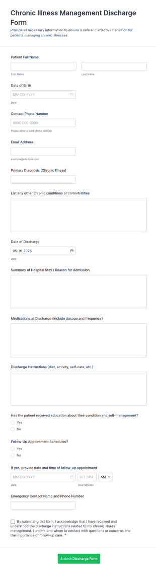 Chronic Illness Management Discharge Form Template
