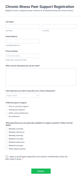 Chronic Illness Peer Support Registration Form Template