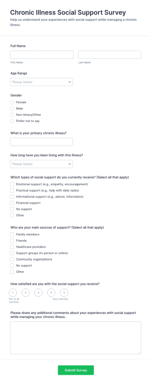 Chronic Illness Social Support Survey Form Template