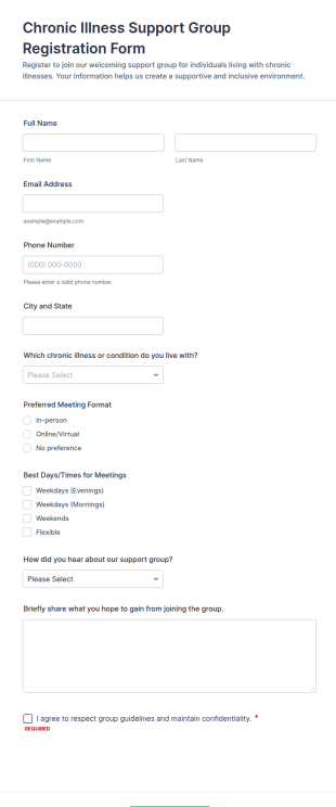 Chronic Illness Support Group Registration Form Template