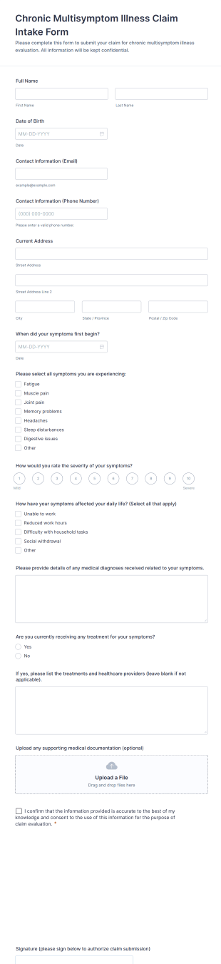 Chronic Multisymptom Illness Claim Intake Form Template