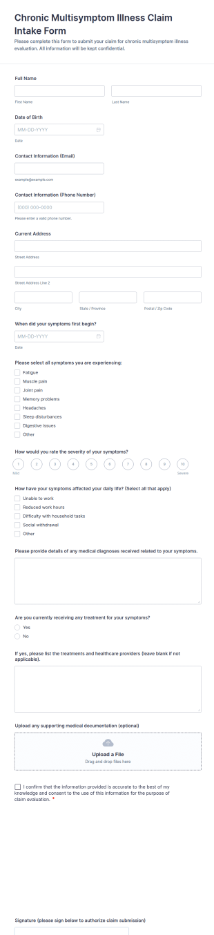 Chronic Multisymptom Illness Claim Intake Form Template