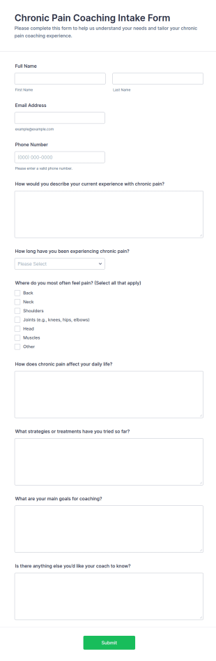 Chronic Pain Coaching Intake Form Template