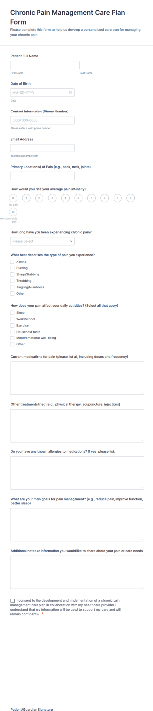 Chronic Pain Management Care Plan Form Template