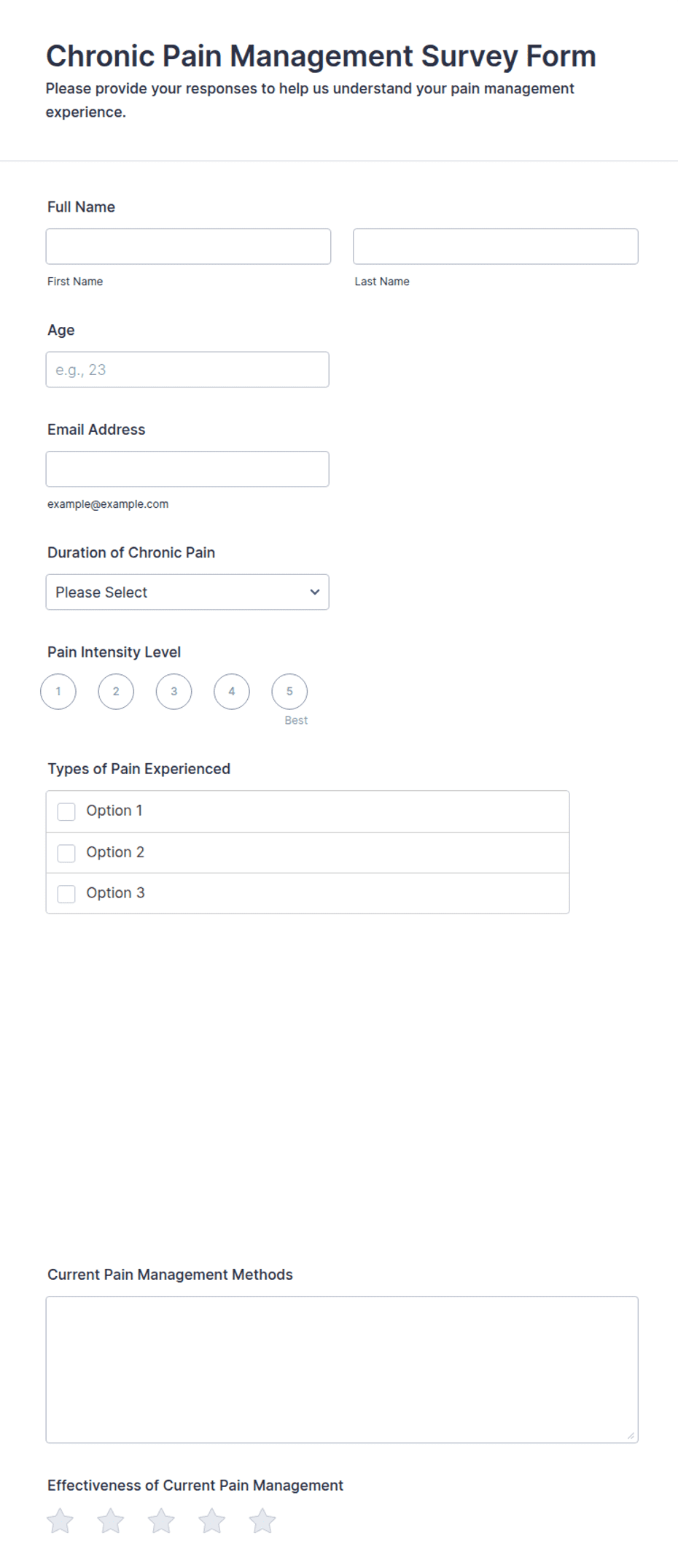 Pain Management Form.pdf Chronic Pain Management Survey Form Template | Jotform