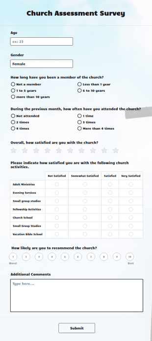 Church Assessment Survey Form Template