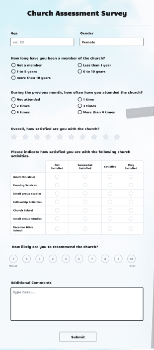 Church Assessment Survey Form Template
