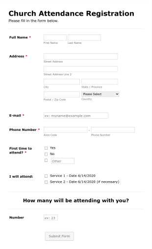 Church Attendance Registration C 19 Form Template