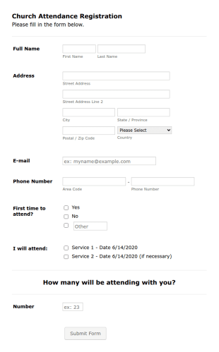 Church Attendance Registration C 19 Form Template