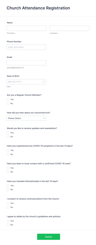 Church Attendance Registration Form Template