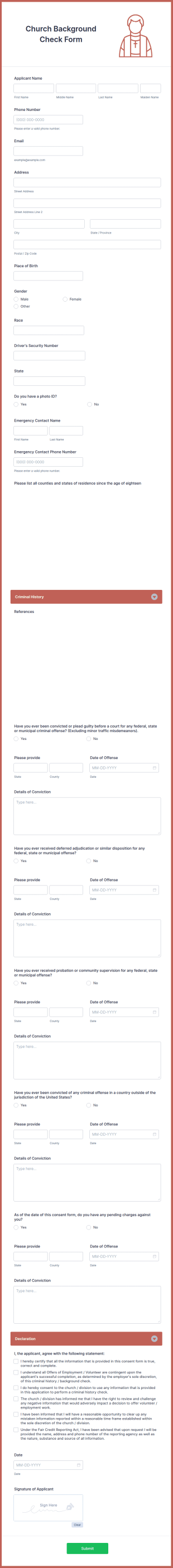 Church Background Check Form Template