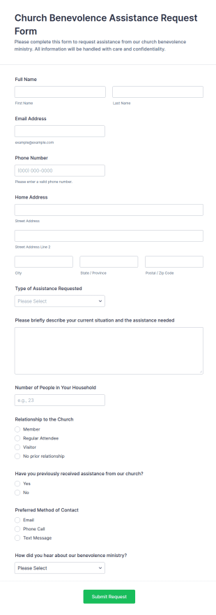 Church Benevolence Assistance Request Form Template