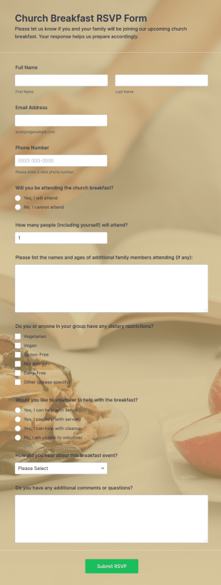 Church Breakfast RSVP Form Template