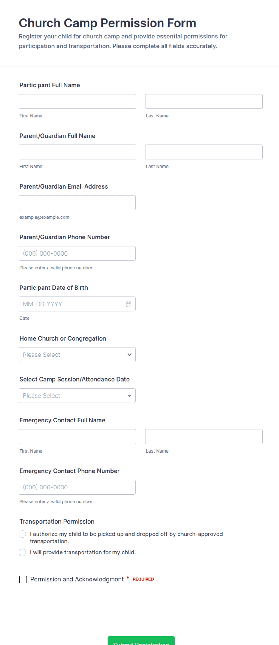Church Camp Permission Form Template | Jotform