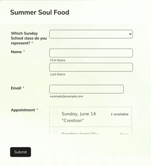 Church Class Appointment Form Template