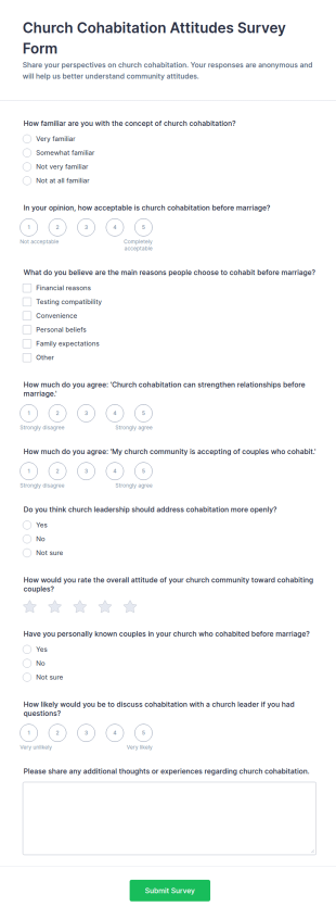 Church Cohabitation Attitudes Survey Form Template