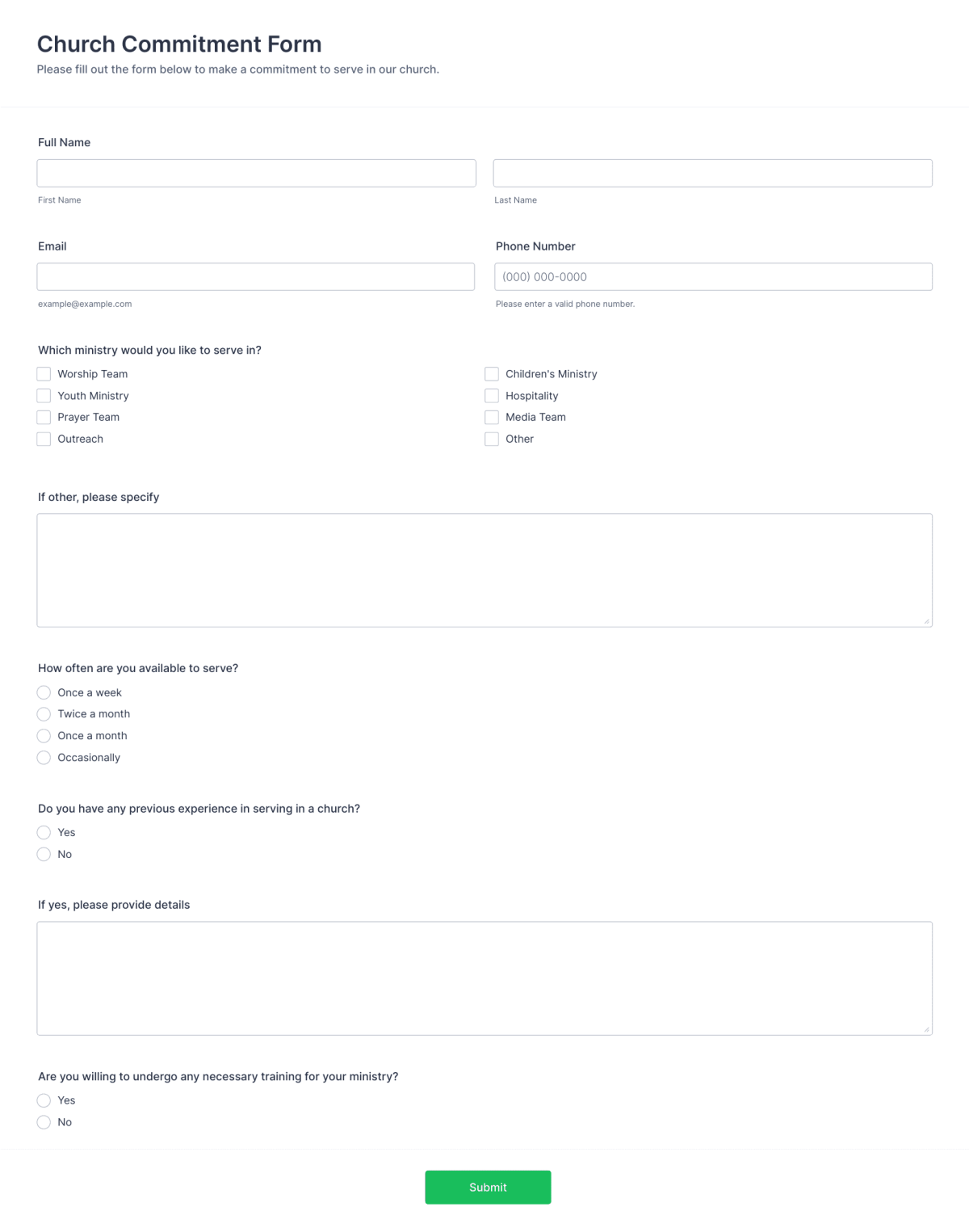 Church Commitment Form Template | Jotform