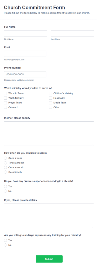Church Commitment Form Template