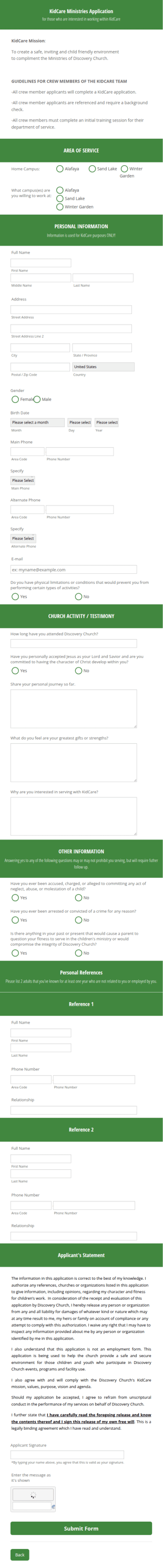Church Community Application Form Template