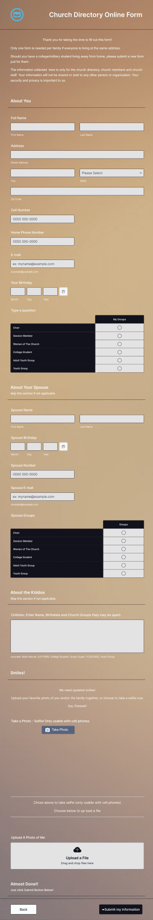 Church Directory Form Template
