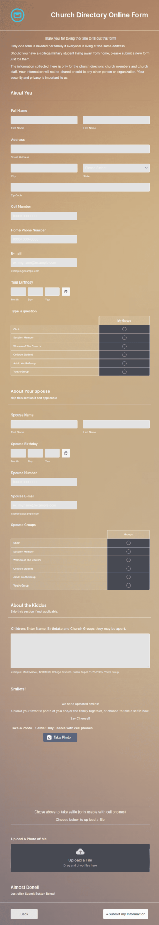 Church Directory Form Template
