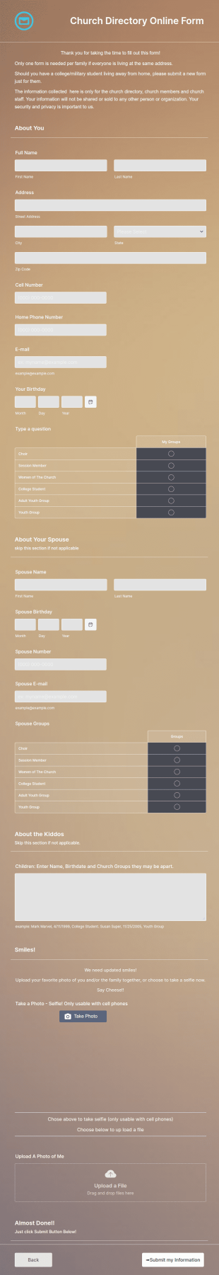 Church Directory Form Template