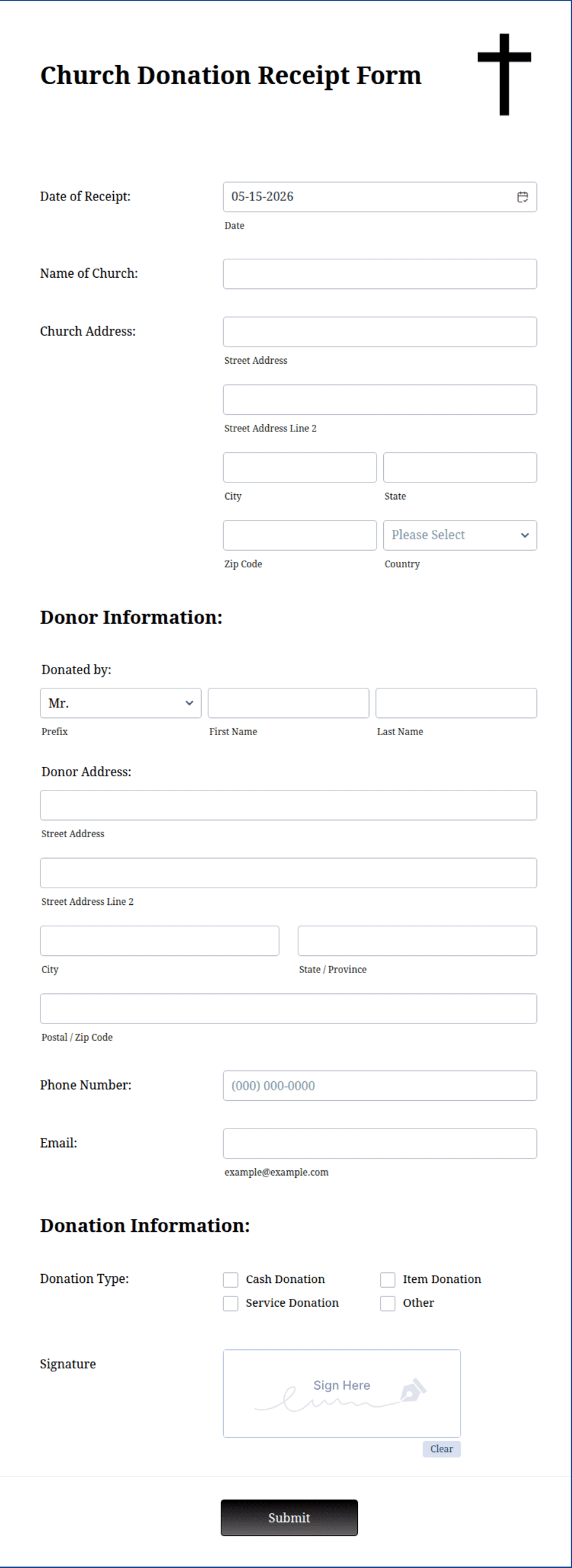 Church Donation Receipt Form Template Jotform